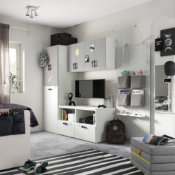 ترکیب ذخیره سازی ایکیا مدل IKEA SMÅSTAD رنگ سفید خاکستری/با بیرون کش