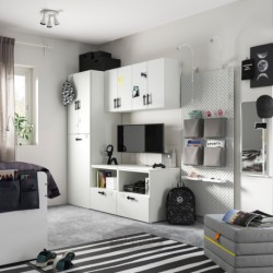 ترکیب ذخیره سازی ایکیا مدل IKEA SMÅSTAD / PLATSA رنگ سفید سفید/با بیرون کش