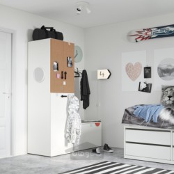 کمد لباس با واحد بیرون کش ایکیا مدل IKEA SMÅSTAD رنگ سفید / چوب پنبه با میله لباس