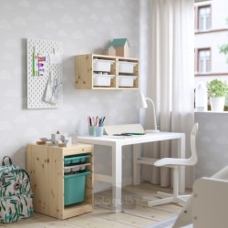ترکیب ذخیره سازی با جعبه/سینی ایکیا مدل IKEA TROFAST رنگ فیروزه ای کاج سفید روشن/خاکستری