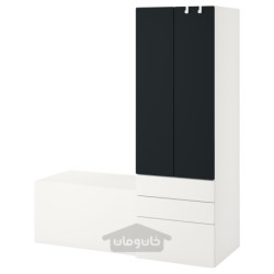 ترکیب ذخیره سازی ایکیا مدل IKEA SMÅSTAD / PLATSA رنگ سفید با نمای مشکی/با نیمکت