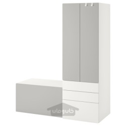 ترکیب ذخیره سازی ایکیا مدل IKEA SMÅSTAD / PLATSA رنگ سفید خاکستری/با نیمکت