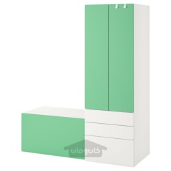 ترکیب ذخیره سازی ایکیا مدل IKEA SMÅSTAD / PLATSA رنگ سفید سبز/با نیمکت