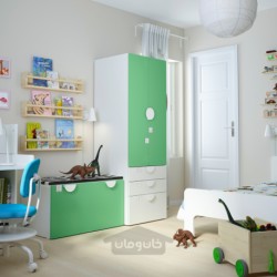 ترکیب ذخیره سازی ایکیا مدل IKEA SMÅSTAD / PLATSA رنگ سفید سبز/با نیمکت