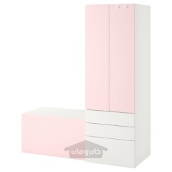 ترکیب ذخیره سازی ایکیا مدل IKEA SMÅSTAD / PLATSA رنگ سفید صورتی کمرنگ/با نیمکت