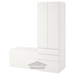 ترکیب ذخیره سازی ایکیا مدل IKEA SMÅSTAD / PLATSA رنگ سفید سفید/با نیمکت