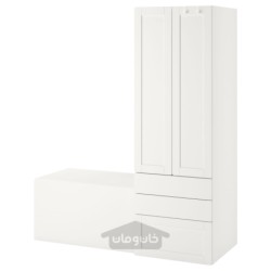 ترکیب ذخیره سازی ایکیا مدل IKEA SMÅSTAD / PLATSA رنگ سفید با قاب / با نیمکت