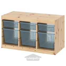 ترکیب ذخیره سازی با جعبه ایکیا مدل IKEA TROFAST رنگ کاج سفید کم رنگ/خاکستری-آبی