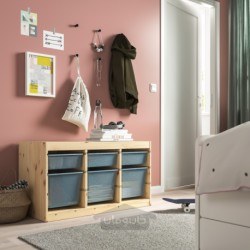 ترکیب ذخیره سازی با جعبه ایکیا مدل IKEA TROFAST رنگ کاج سفید کم رنگ/خاکستری-آبی