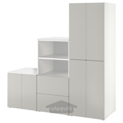 ترکیب ذخیره سازی ایکیا مدل IKEA SMÅSTAD / PLATSA رنگ سفید/خاکستری