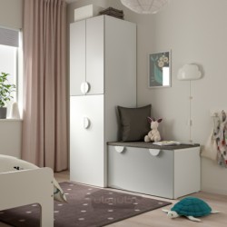 کمد لباس با واحد بیرون کش ایکیا مدل IKEA SMÅSTAD رنگ سفید خاکستری/با نیمکت ذخیره سازی
