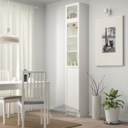 کتابخانه با واحد افزایش ارتفاع/پنل/درب شیشه ای ایکیا مدل IKEA BILLY / OXBERG رنگ سفید/شیشه ای