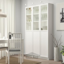 کتابخانه با درب های پنلی/شیشه ای ایکیا مدل IKEA BILLY / OXBERG رنگ سفید/شیشه ای