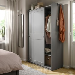 کمد لباس با درب های کشویی ایکیا مدل IKEA HAUGA رنگ خاکستری