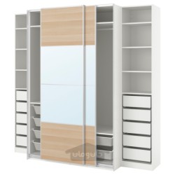 کمد لباس ایکیا مدل IKEA PAX / MEHAMN/AULI رنگ شیشه آینه ای دو طرفه سفید/شیشه آینه ای با اثر بلوط رنگ آمیزی شده سفید