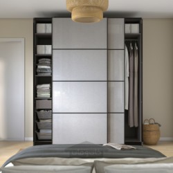 ترکیب کمد لباس ایکیا مدل IKEA PAX / SVARTISDAL رنگ خاکستری تیره/سفید جلوه کاغذ